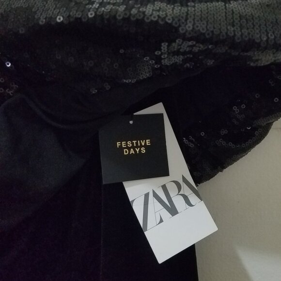 NWT BLACK FESTIVE SEQUIN OFF SHOULDER MINI velvet DRESS - Picture 4 of 7